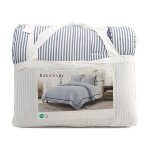 BOUNDARY Cotton Gauze Stripe Comforter Set With Ric Rac Border